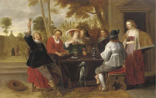 Christoffel Jacobsz. van der Lamen - Elegant company at table on a terrace