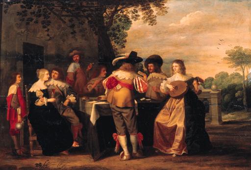 Christoffel Jacobsz. Van Der Lamen - Elegant company merrymaking on a terrace