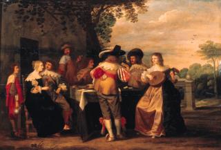 Christoffel Jacobsz. Van Der Lamen - Elegant company merrymaking on a terrace