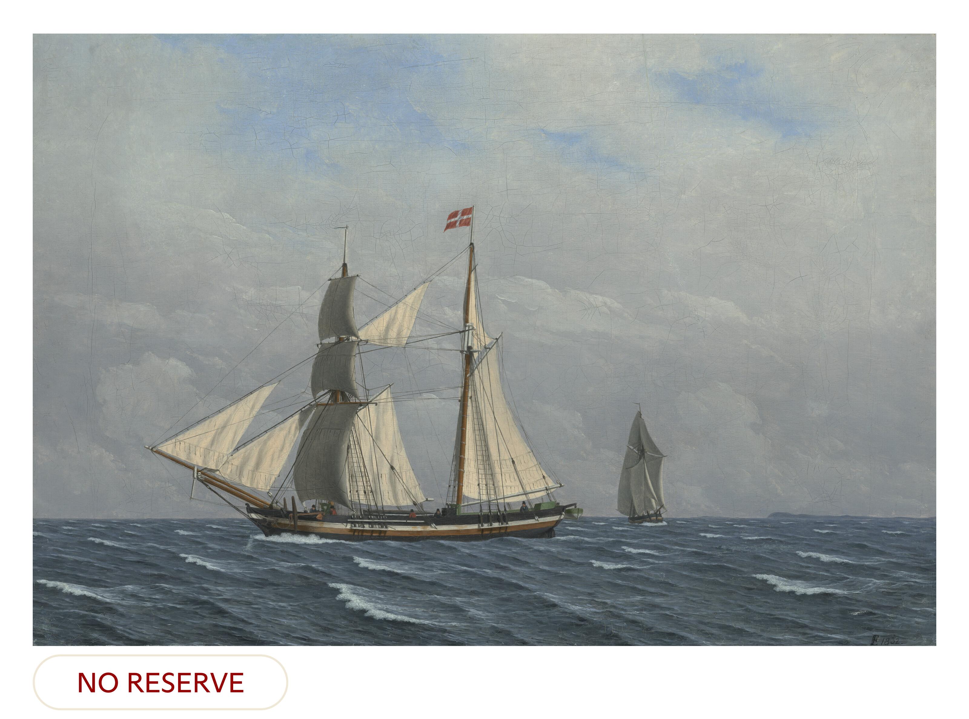 Christoffer Wilhelm Eckersberg - A sailing boat with full sails (En skonnert for fulde sejl)