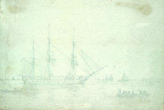 Christoffer Wilhelm Eckersberg - Dänisches Kriegsschiff von Booten umgeben