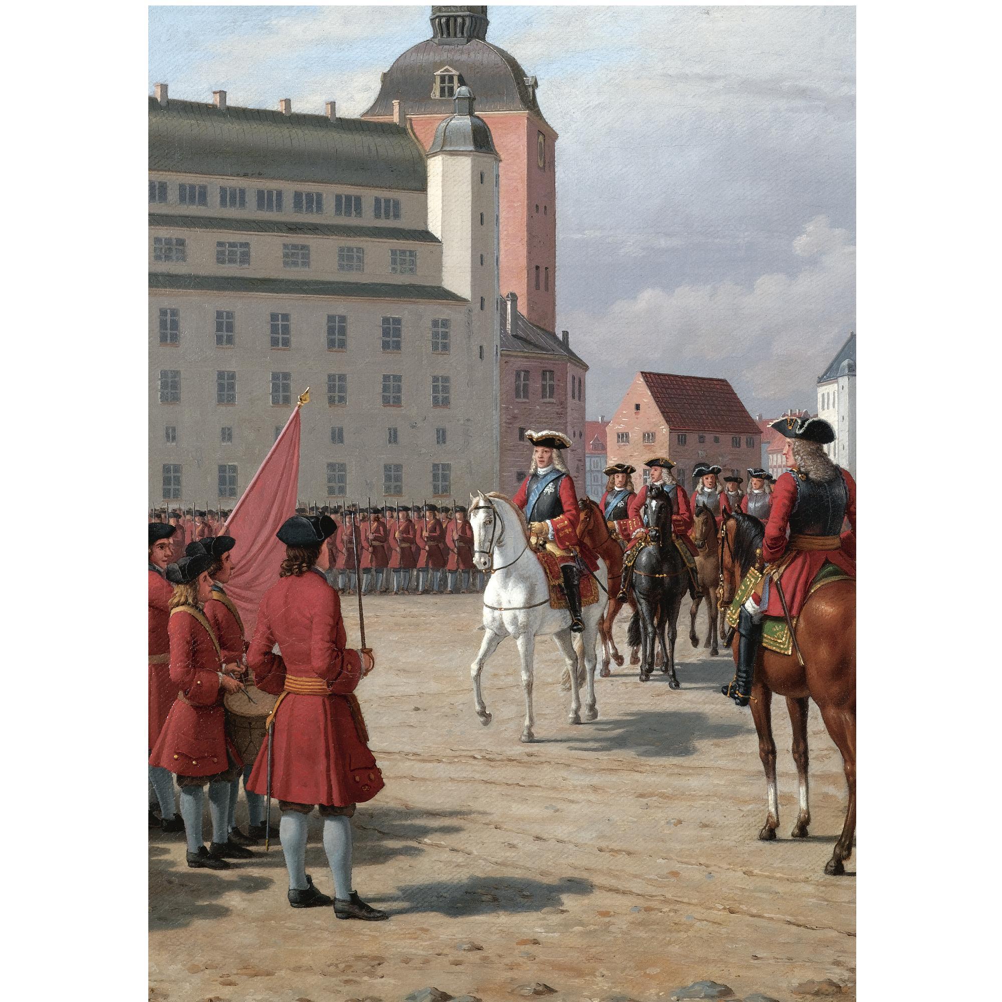Christoffer Wilhelm Eckersberg - Danish Kong Frederik Iv Kommer For At Mønstre En Afdeling Af Den Nyoprettede Landmilits (King Frederick Iv On Horseback)