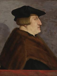 Christoph Amberger - Profile Portrait Of A Gentleman, Half Length, Wearing A Black Hat And Jacket With A Fur Coat, Before A Parapet