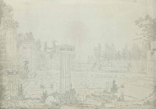 Christoph Heinrich Kniep - Femme Se Promenant Sur Les Ruines Du Tombeau De La Prêtresse Mamia À Pompéi