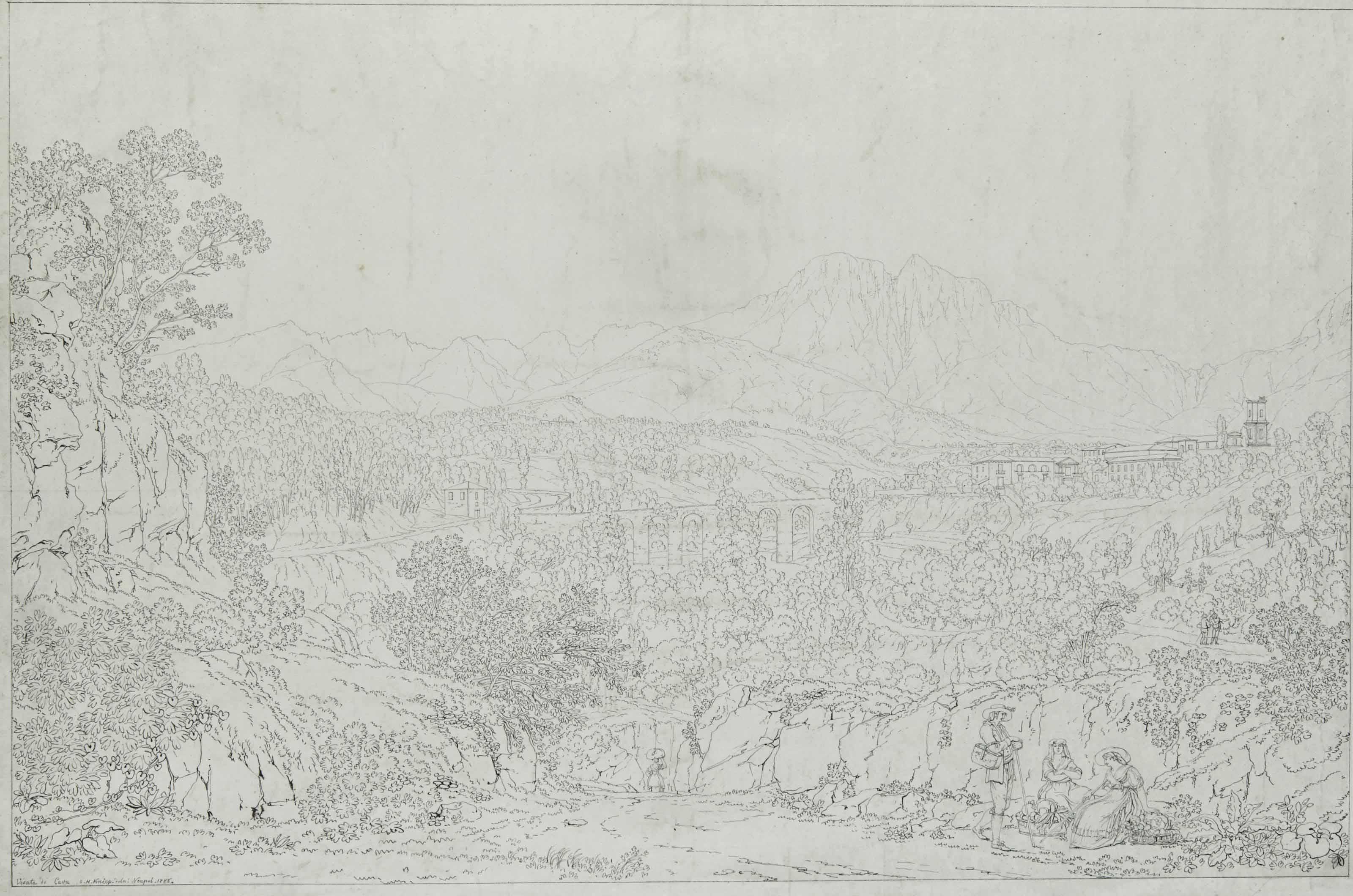 Christoph Heinrich Kniep - Vue De Cava Dei Tirreni, Près De Salerne, Avec Le Monte Finestra À L\'Arrière-Plan