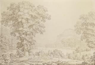 Christoph Heinrich Kniep - Vue Imaginaire Avec Le Temple De Paestum, Un Groupe De Bergers Au Premier Plan Et Une Femme Jouant De La Lyre