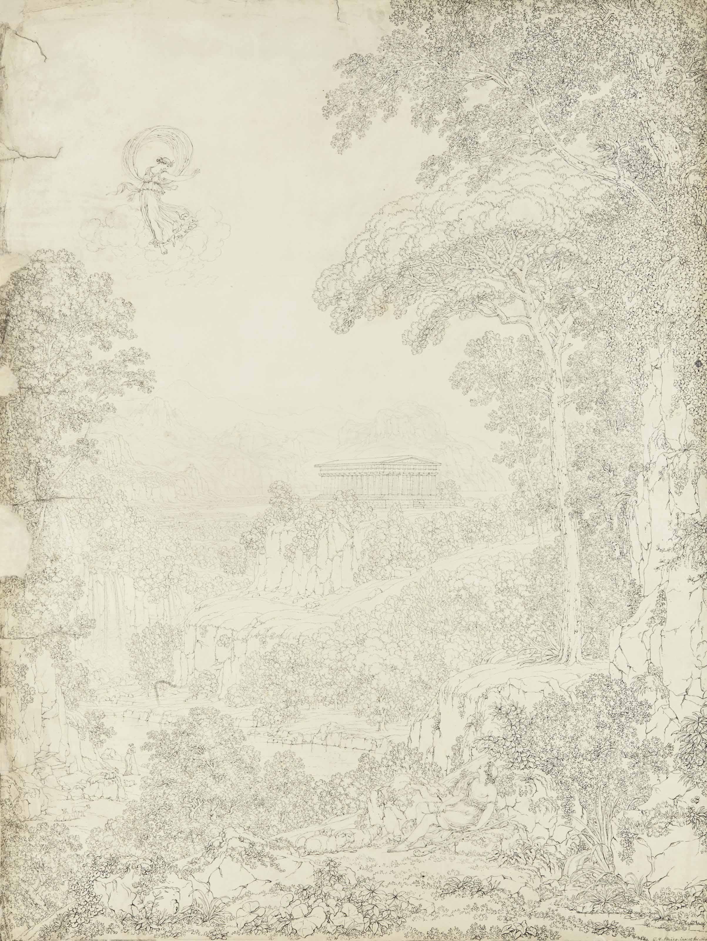 Christoph Henrich Kniep - Le Songe D\'Endymion Avec Une Vue Idéalisée Du Temple De Paestum À L\'Arrière-Plan