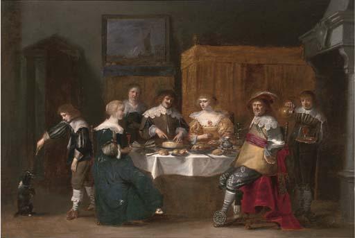Christoph Jacobsz. van der Lamen - Elegant company eating and drinking in an interior
