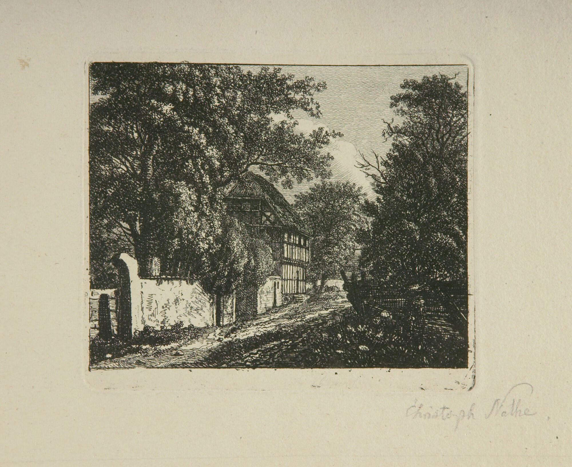 Christoph Nathe - 2 Bll.: Die Landschaft mit dem Zaun – Fachwerkhaus am Wege.