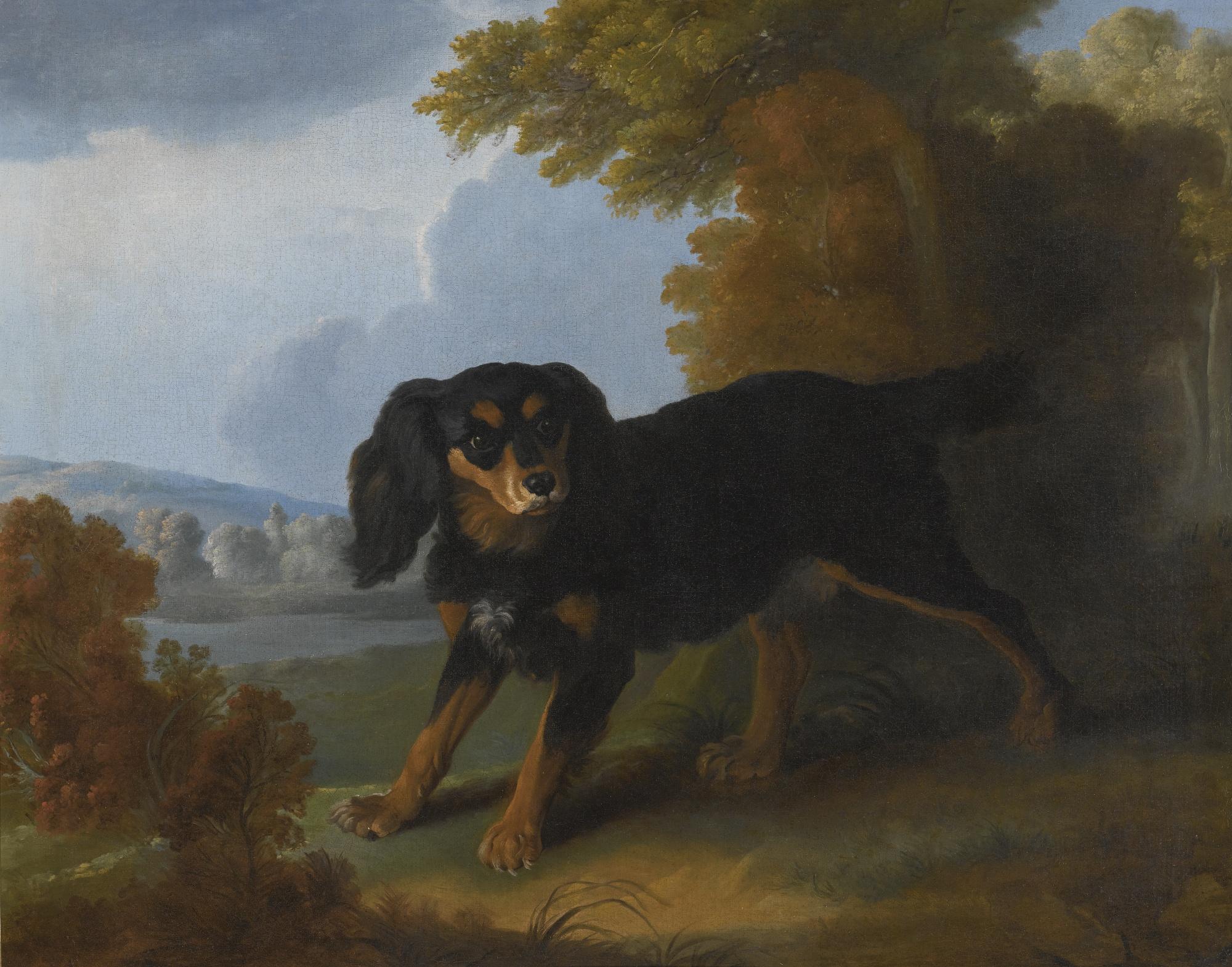 Christophe Huet - Portrait Of A King Charles Spaniel In A Landscape, Possibly Madame De Pompadour’S Mimi  