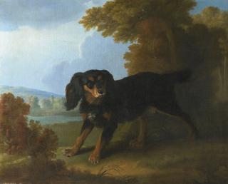 Christophe Huet - Portrait Of Mimi, Madame De Pompadour\'S King Charles Spaniel, In A Landscape