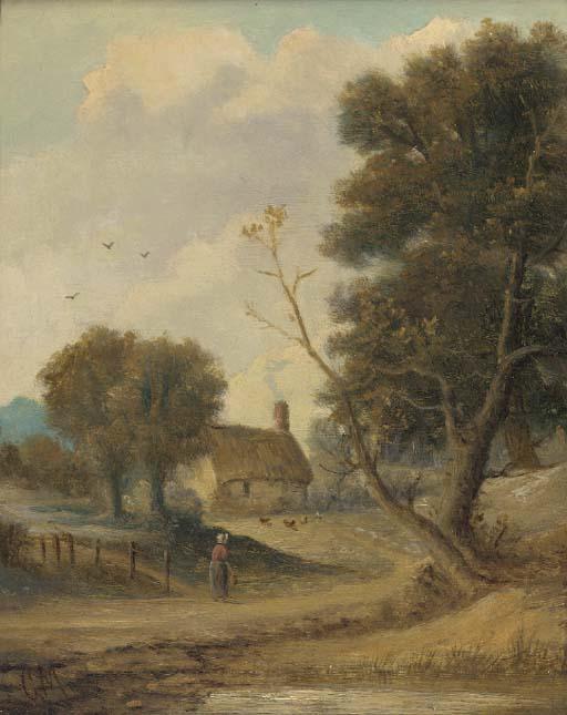 Christopher Mark Maskell - A figure before a cottage in a wooded landscape