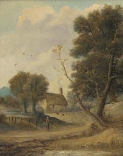 Christopher Mark Maskell - A figure before a cottage in a wooded landscape