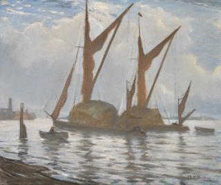 Christopher Richard Wynne Nevinson, A.R.A. - Barges In The Thames