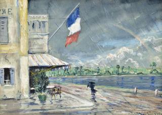 Christopher Richard Wynne Nevinson, A.R.A. - French Café In The Rain