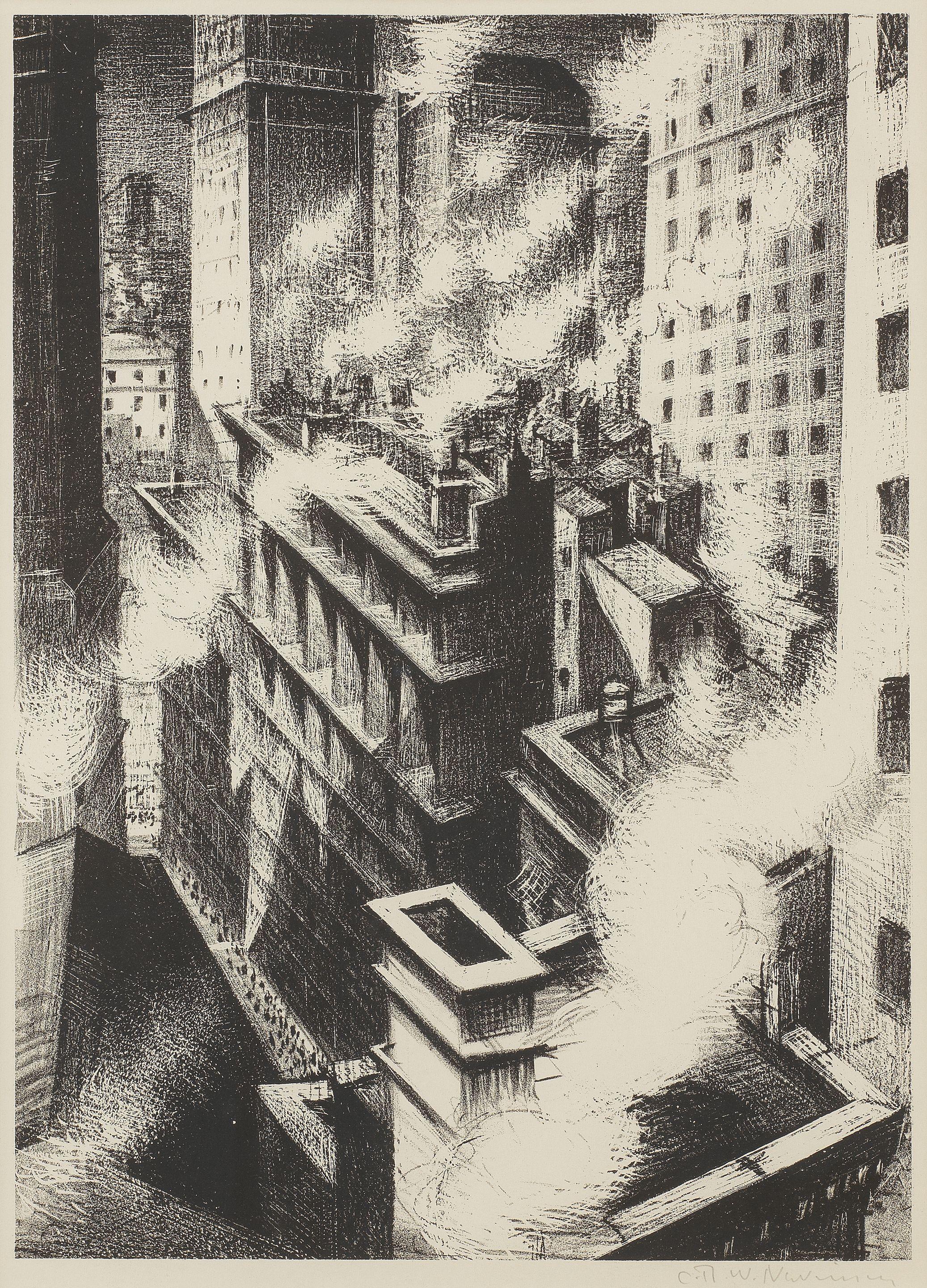 Christopher Richard Wynne Nevinson A.R.A. - Looking Down into Wall Street