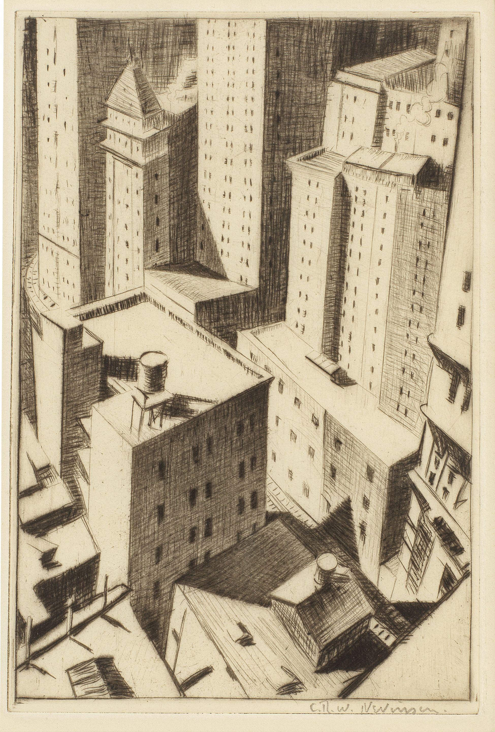 Christopher Richard Wynne Nevinson A.R.A. - Looking Down on Down Town from the Railway Club