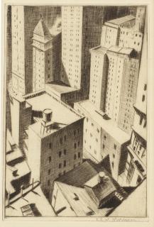 Christopher Richard Wynne Nevinson A.R.A. - Looking Down on Down Town from the Railway Club