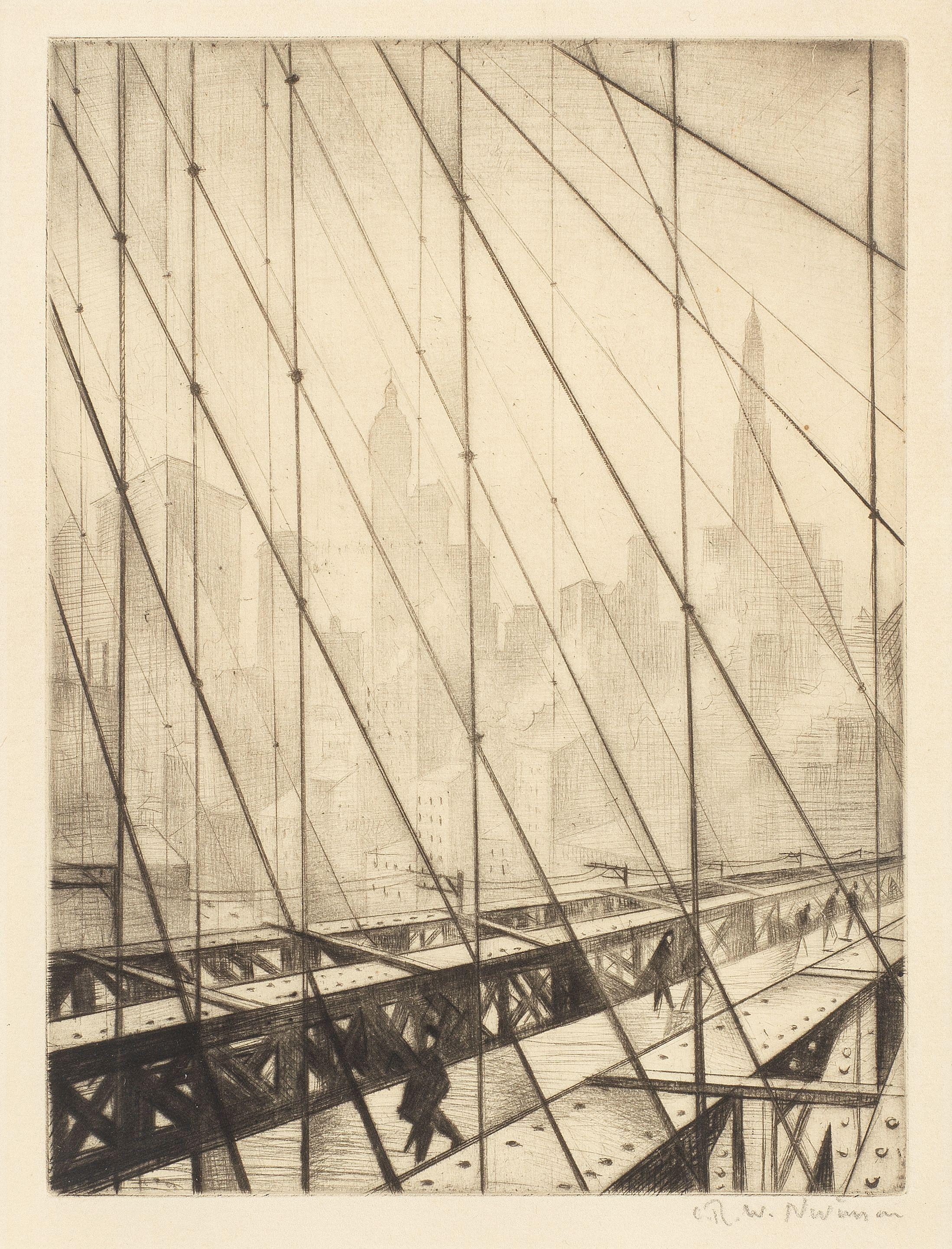 Christopher Richard Wynne Nevinson A.R.A. - Looking through Brooklyn Bridge