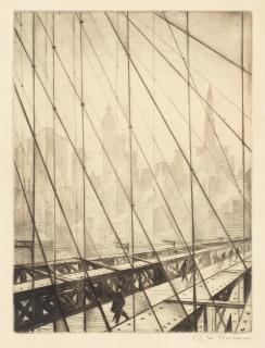 Christopher Richard Wynne Nevinson A.R.A. - Looking through Brooklyn Bridge