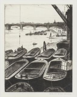 Christopher Richard Wynne Nevinson A.R.A. - The Pool of London (Swim End Barges)