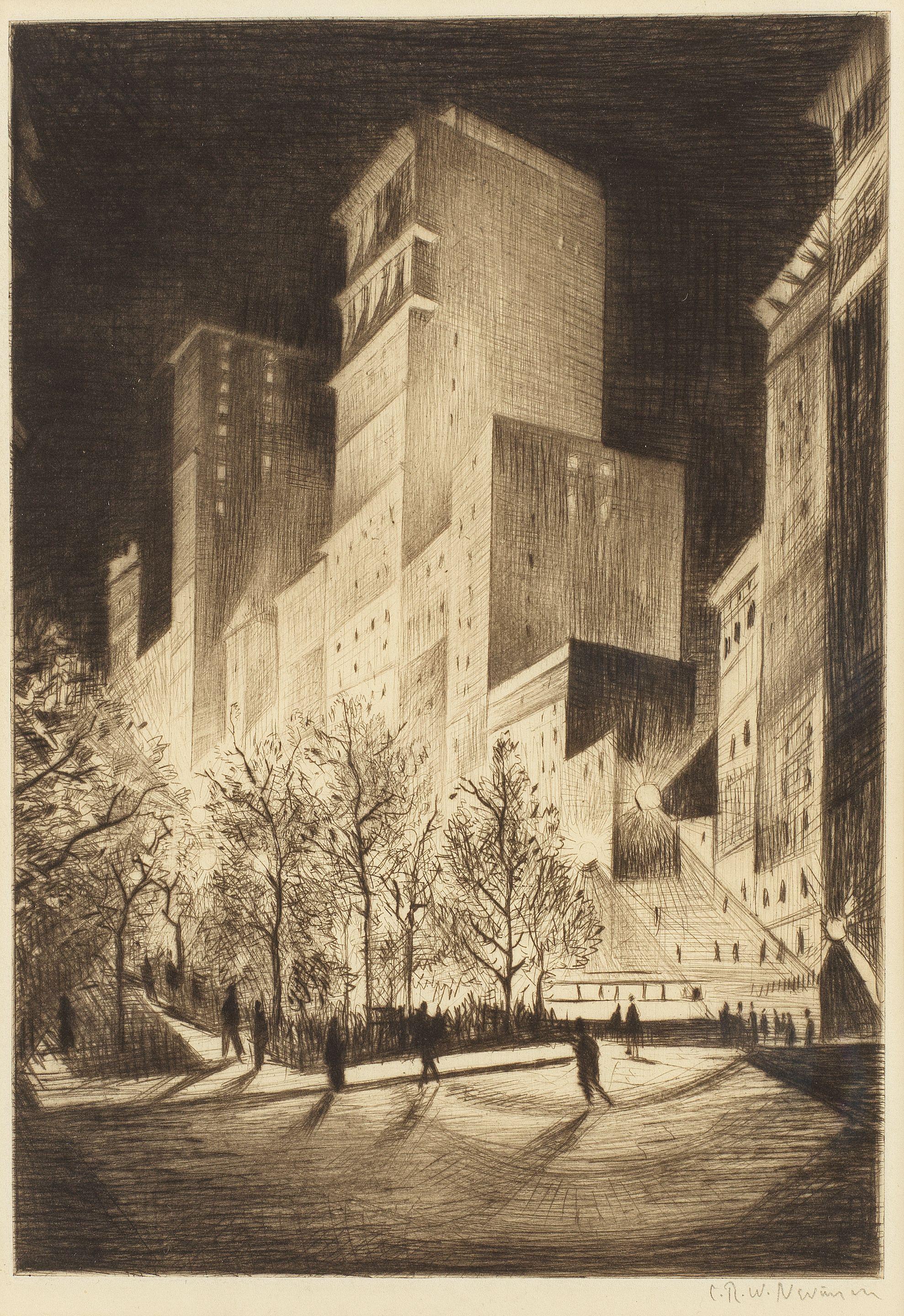 Christopher Richard Wynne Nevinson A.R.A. - Three AM: A Corner by Madison Square (2 AM New York/Metropolis)