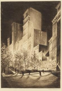 Christopher Richard Wynne Nevinson A.R.A. - Three AM: A Corner by Madison Square (2 AM New York/Metropolis)