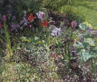 Christopher Sanders - Tulips and Bluebells in the Artist\'s Garden