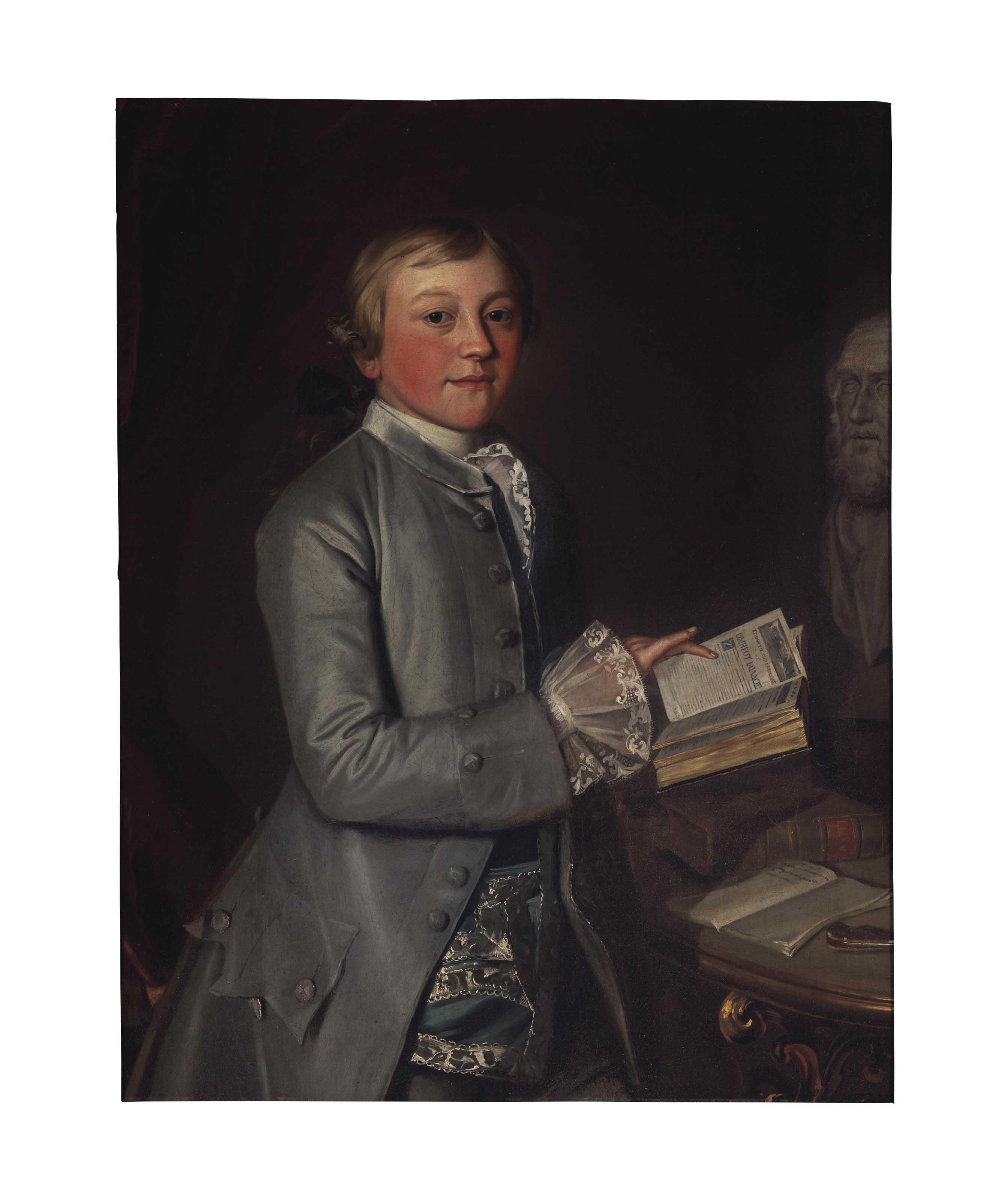 Christopher Steele - Portrait of Giles Moore , three-quarter-length, reading the \