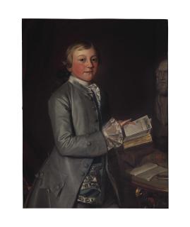 Christopher Steele - Portrait of Giles Moore , three-quarter-length, reading the \