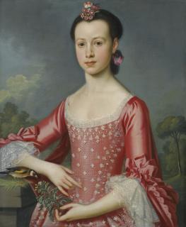 Christopher Steele - Portrait Of Miss Bache, Half Length, Wearing A Red Dress