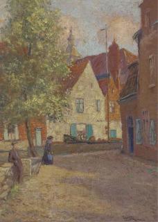 Christopher William Strange - Figures by a Dutch canal; and At the banks of a woodland stream