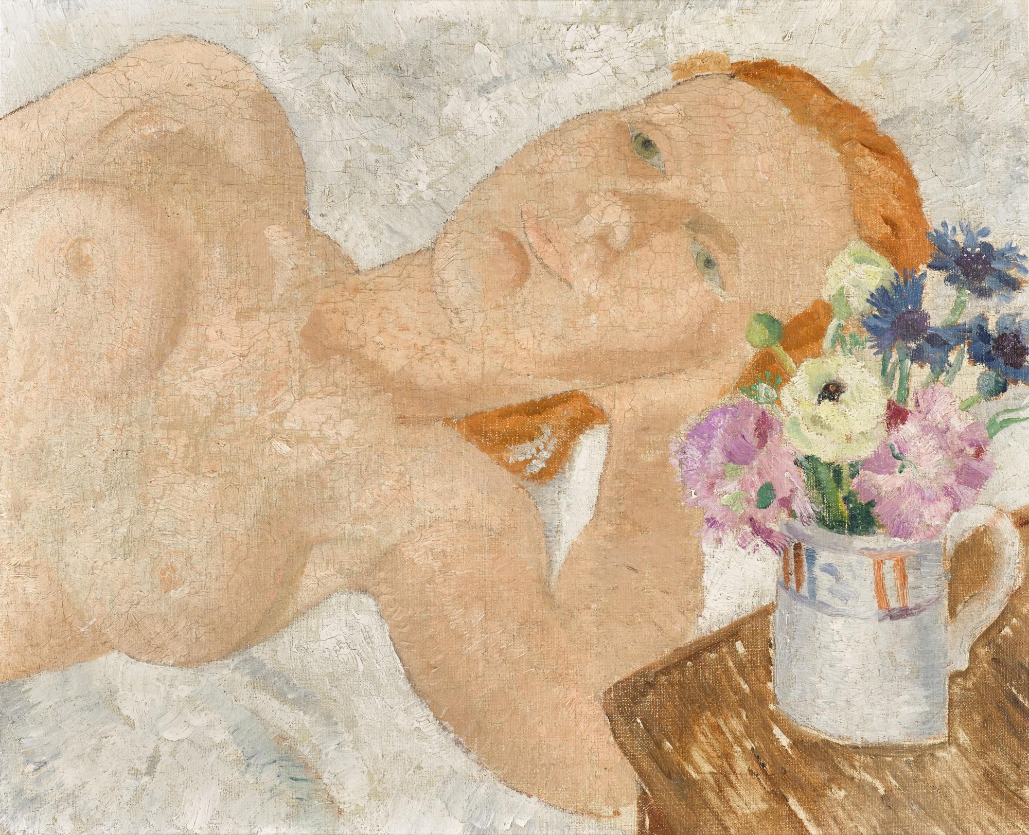 Christopher Wood - Reclining Nude and Flowers