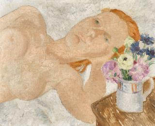 Christopher Wood - Reclining Nude and Flowers