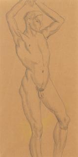 Christopher Wood - Study of a Male Nude, Arms Upraised