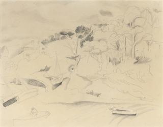 Christopher Wood - Trees and Boats by the Coast, St Feock, Cornwall