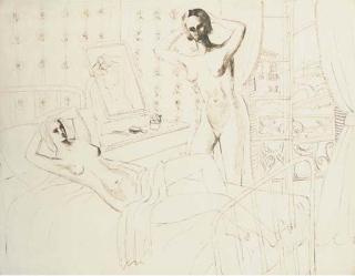 Christopher Wood - Two female nudes in a bedroom interior