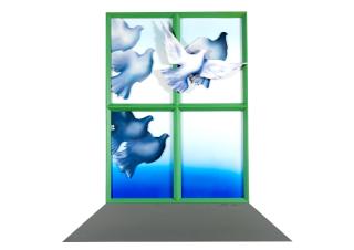 Christos Caras - Fenêtre avec colombes