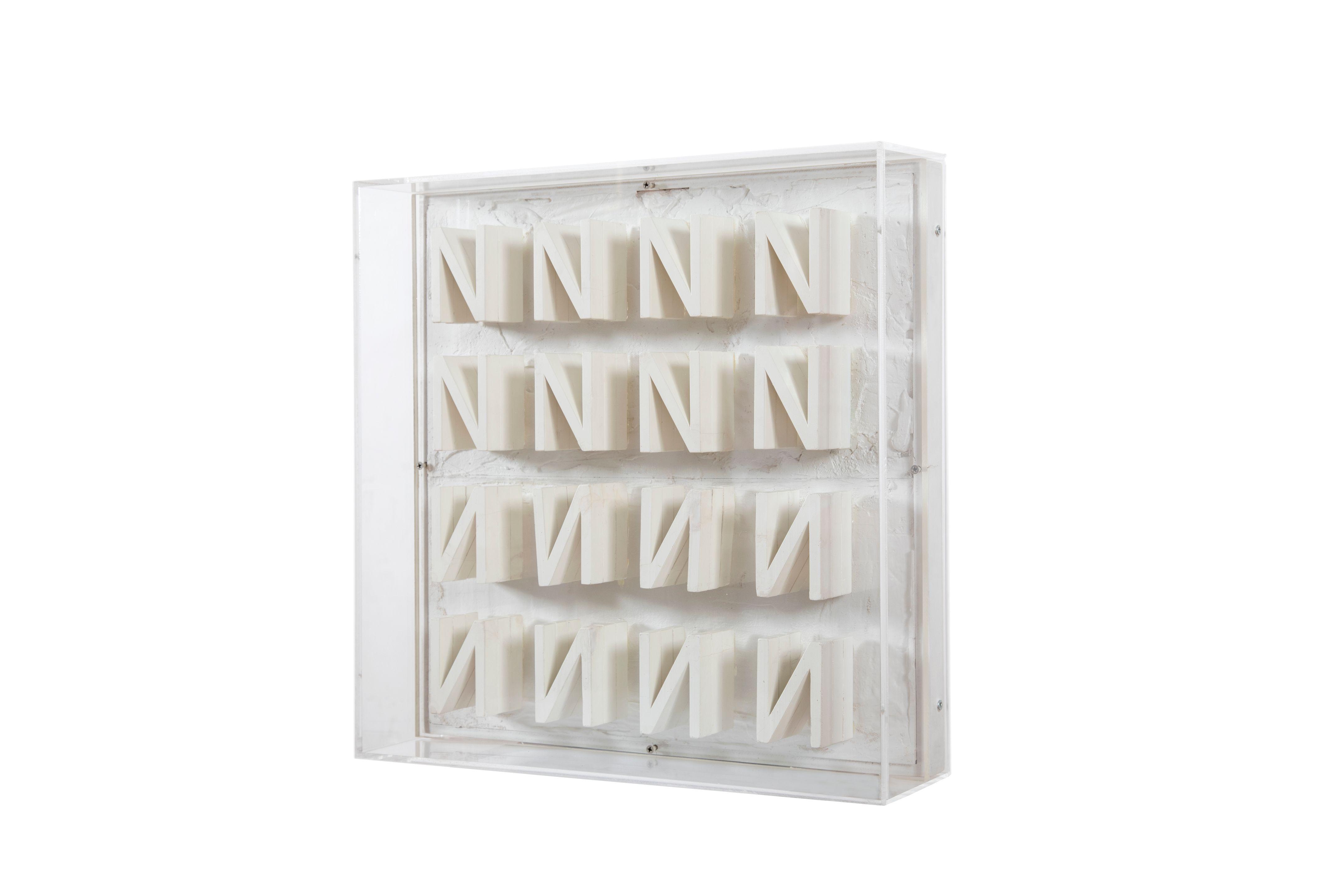 Chryssa - White Ns Fugue 47 x 47 x 12cm (18 1/2 x 18 1/2 x 4 3/4in).