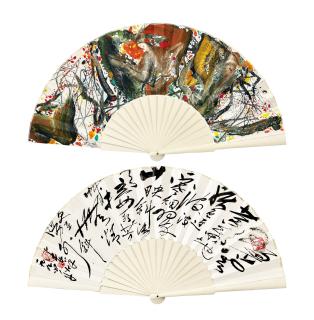 Chu Teh-Chun - Abstrait (Double-sided fan)(Painted in 1994)