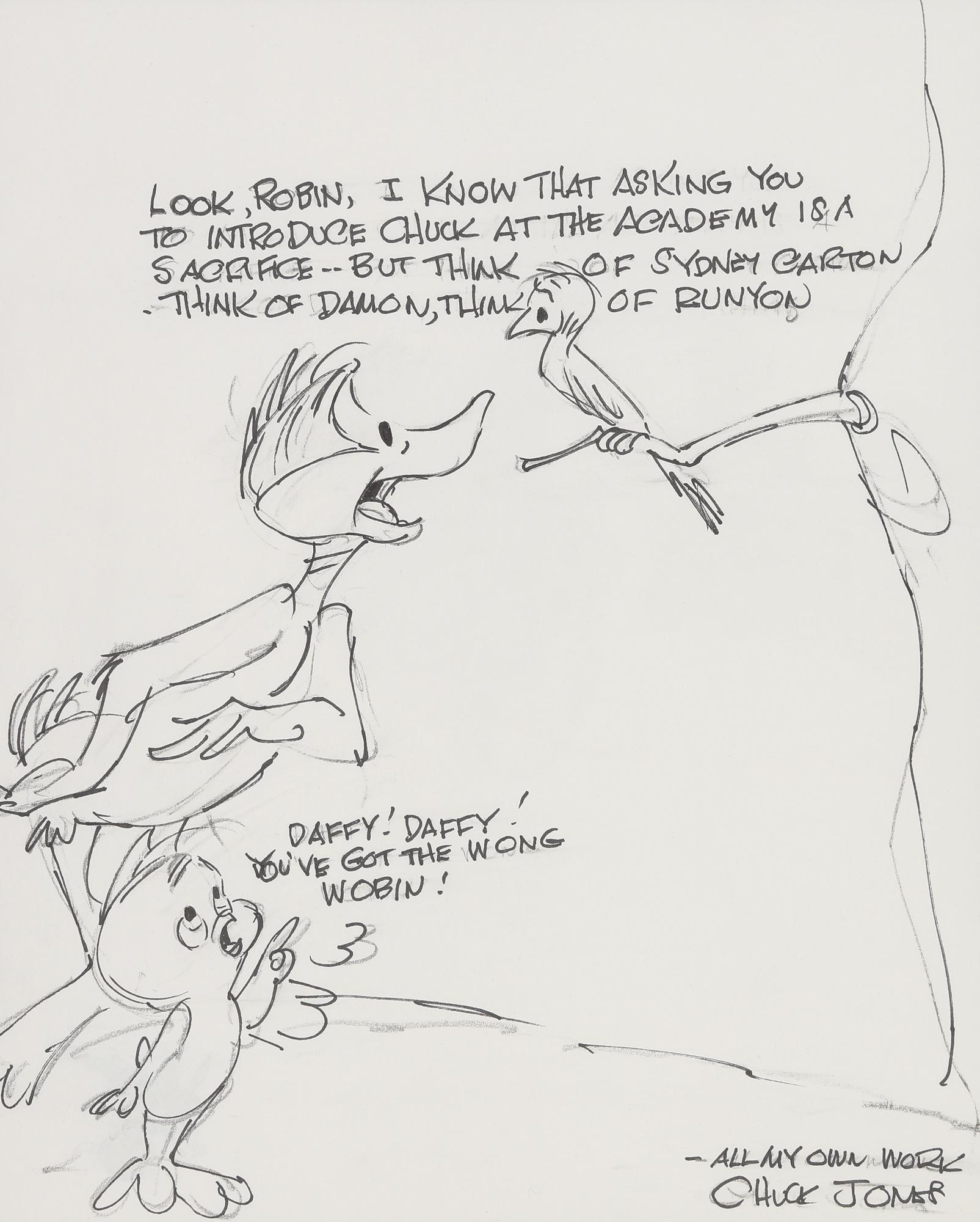 Chuck Jones - Original Daffy Duck Sketch, Executed For Robin Williams, Circa 1996
