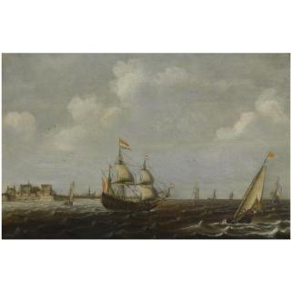 Claes Claesz. Wou - A Dutch Threemaster And Other Shipping In Choppy Waters, A View Of Fort Rammekens Off The Coast Of Vlissingen In The Background