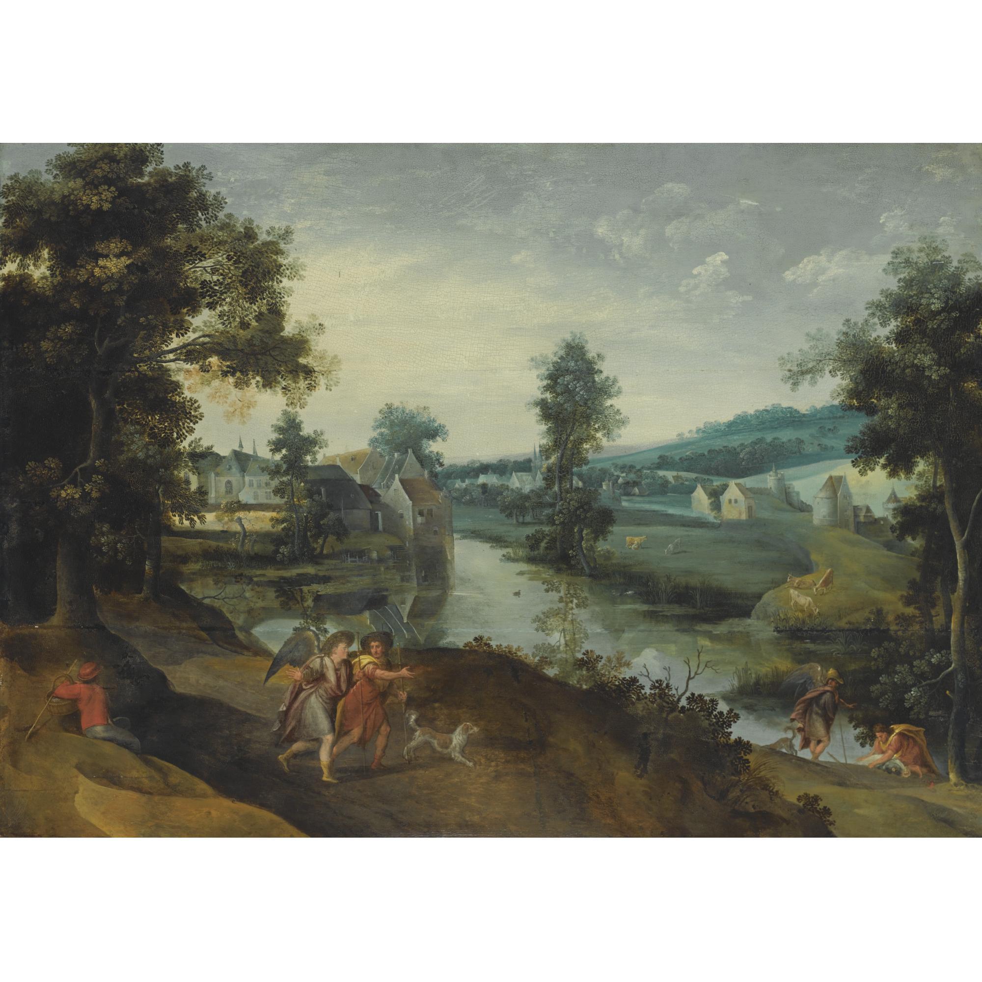 Claes Dircksz. van der Heck - A Wooded Landscape With Scenes From The Story Of Tobias And The Angel
