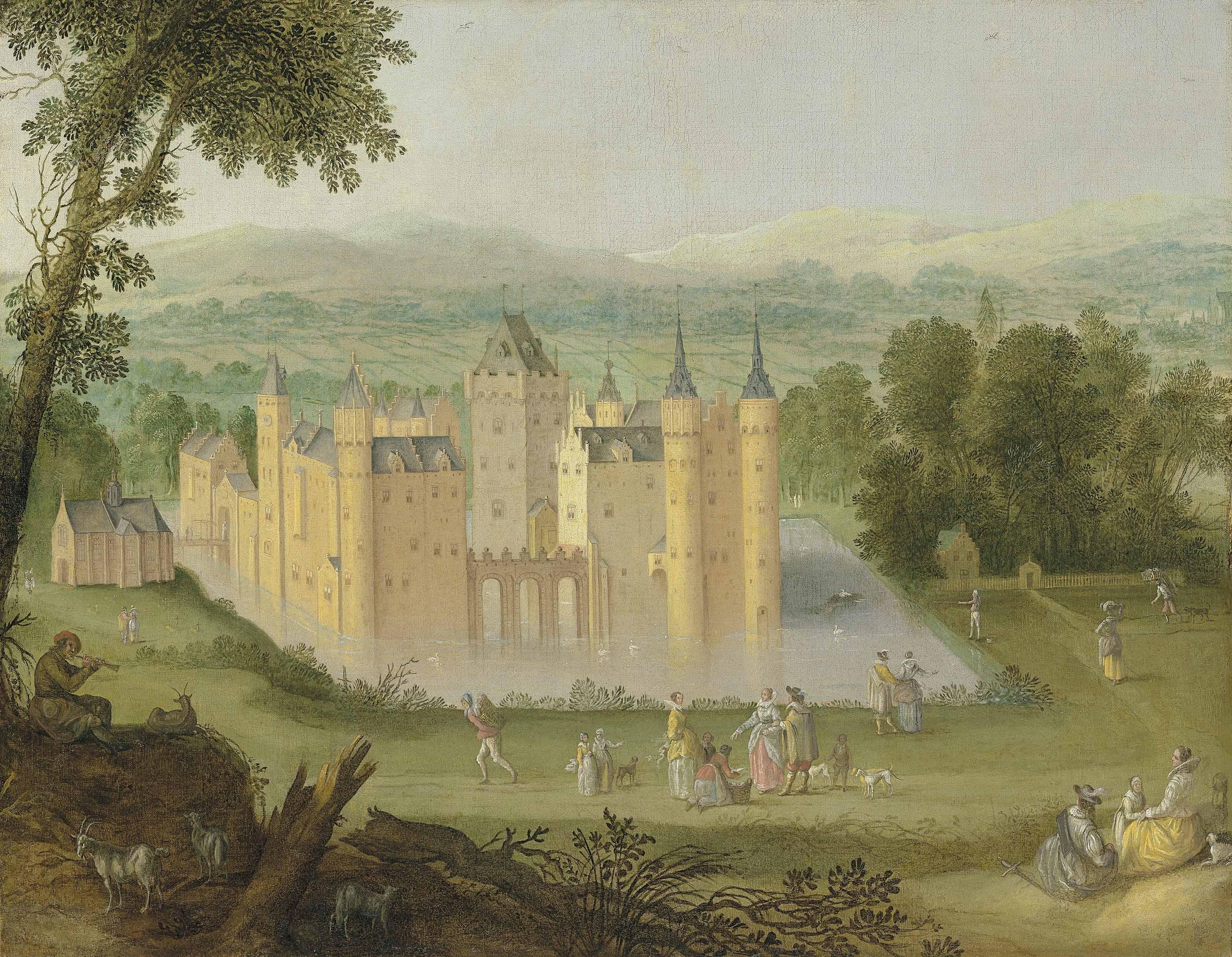 Claes Jacobsz. Van Der Heck - The Castle Of Egmond Aan Den Hoef, With Elegant Company In The Foreground