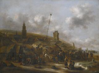 Claes Molenaer - The Beach At Scheveningen With Fishermen Unloading Their Catch