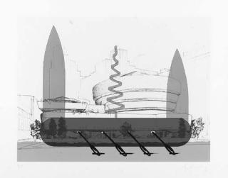 Claes Oldenburg - Knife Ship Superimposed on the Solomon R. Guggenheim Museum (A. and P. 195)