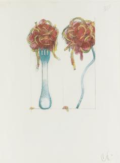 Claes Oldenburg - Leaning Fork With Meatball And Spaghetti - Two Views