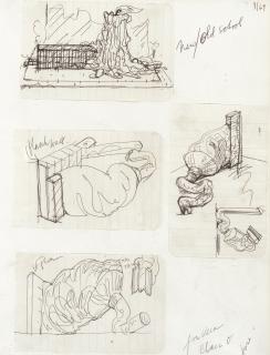 Claes Oldenburg - Notebook Page: Designs For The New School (Doodles During A Discussion Of The Subject)