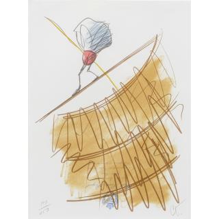 Claes Oldenburg - Shuttlecock on a High Wire (in the Rotunda of the Guggenheim Museum; on Stationery of the Hôtel Pont-Royal)