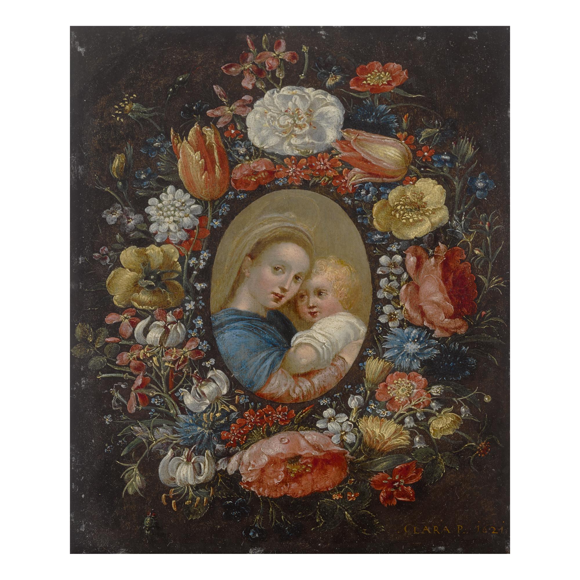 Clara Peeters - Madonna And Child Within A Floral Wreath